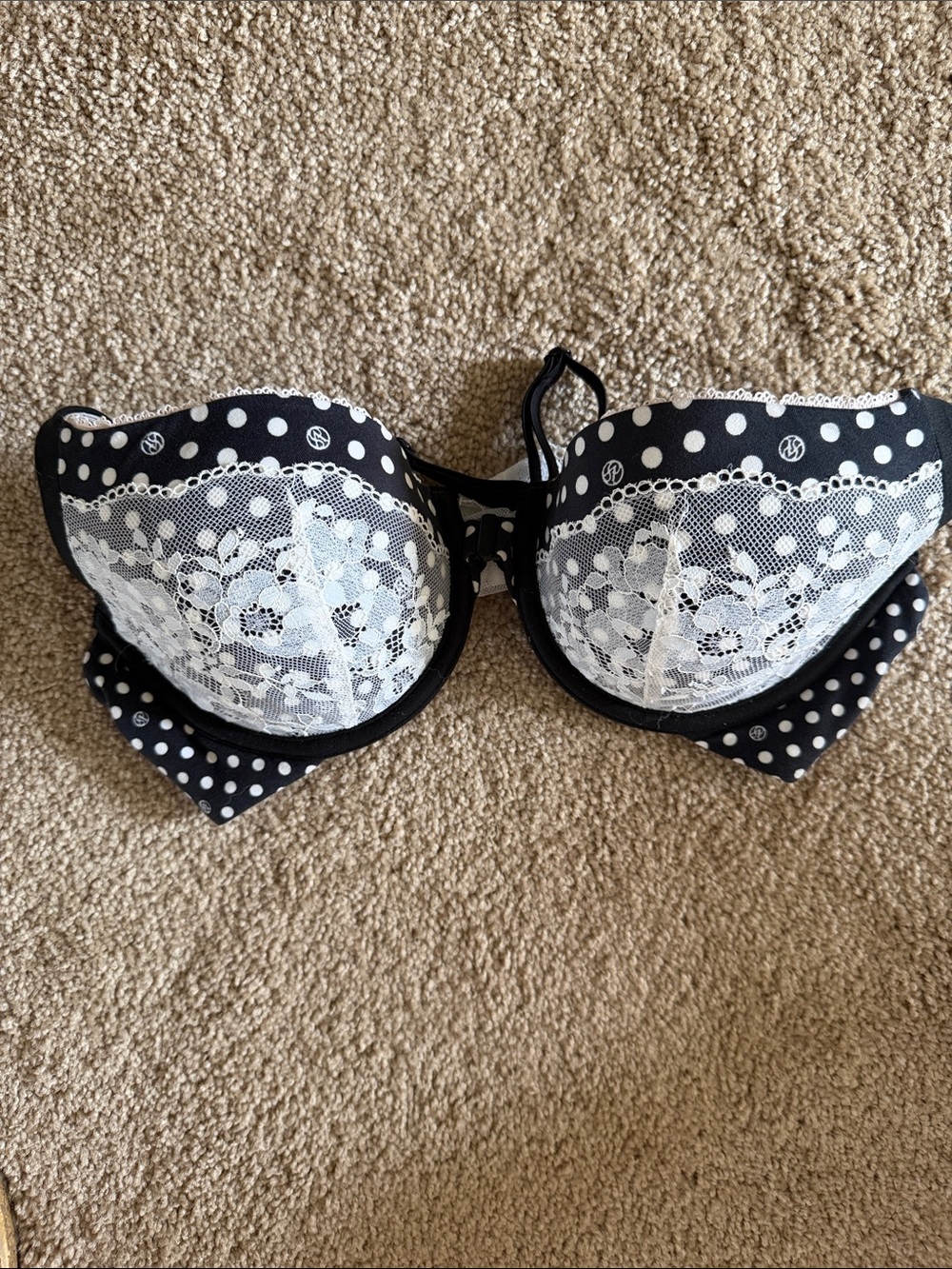 Victoria's Secret Black and White Lace Polka Dot Balconette Bra